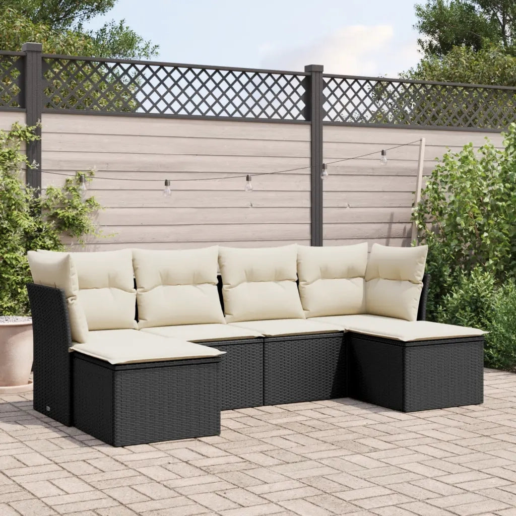 Set Divano da Giardino 6 pz | Set Salotto da Giardino con Cuscini Nero in Polyrattan