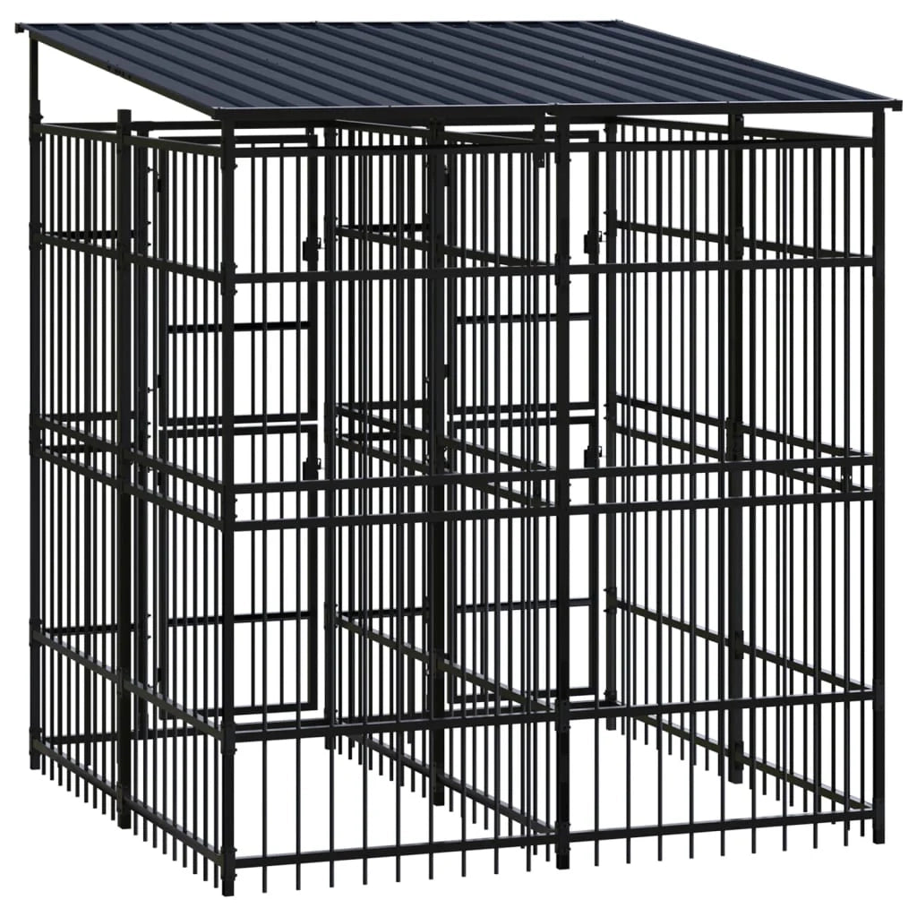 Recinto per animali domestici/gabbia da esterno con tetto per cani acciaio 3,69 m² nero 02_0041757