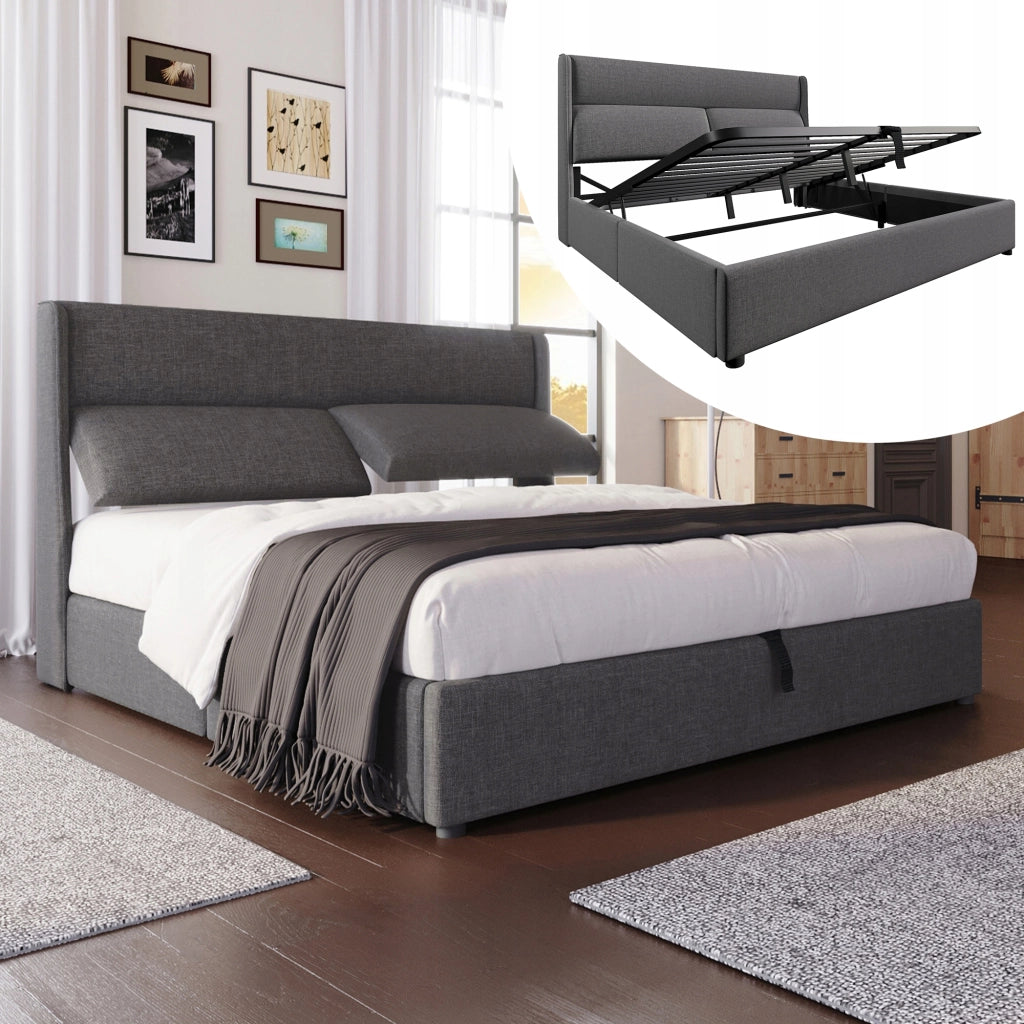Letto imbottito 160x200 - Xylo - Testiera regolabile, idraulico