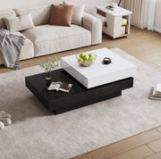 Tavolino da salotto 103x60x35.5 cm girevole a due livelli in truciolare bianco e nero