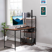 Scrivania angolare con libreria ¨C Zephmum ¨C Legno noce e metallo nero 90x50x75 cm