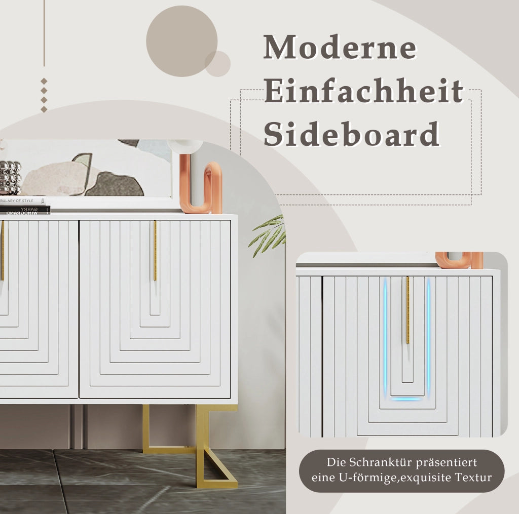 Credenza a 3 ante con ripiani regolabili; MDF e metallo; bianco