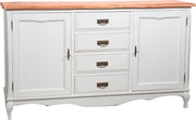 Biscottini Credenza Country in legno massello di tiglio struttura bianca anticata piano finitura naturale L160xPR42xH90 cm. Made in Italy