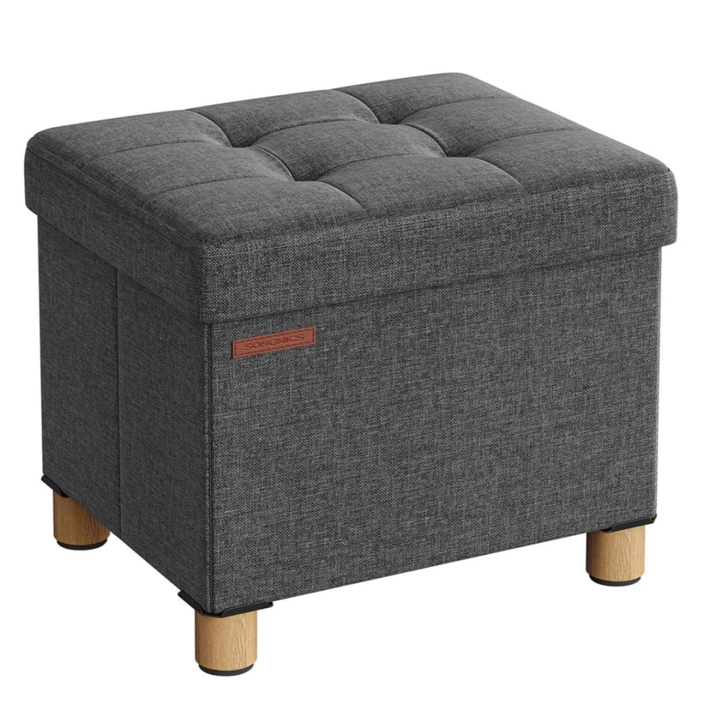 Pouf contenitore con poggiapiedi panca pieghevole con vano portaoggetti 32 x 40 x 33,5 cm per soggiorno/camera da letto grigio 12_0007280