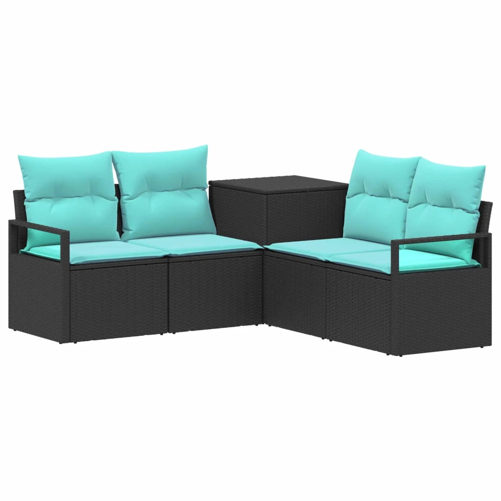 Set di divani 5 pz Nero e Blu Rattan sintetico e Acciaio 3447790