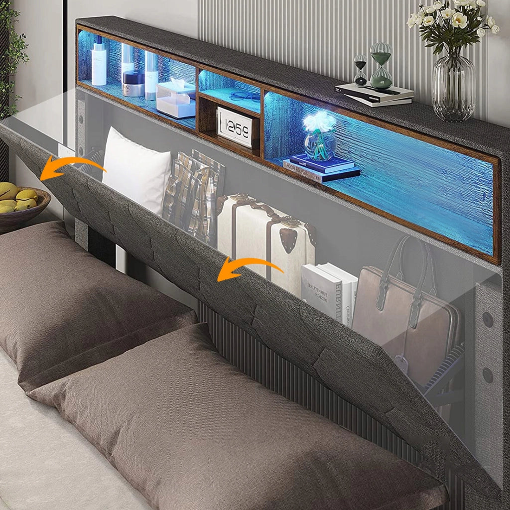 Letto imbottito con illuminazione LED - Xylo - 140??200 cm - Grigio
