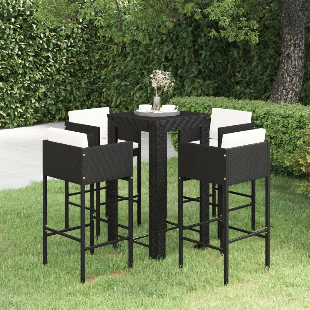 Set Bar da Giardino 5 pz con Cuscini Polyrattan Nero cod mxl 42937