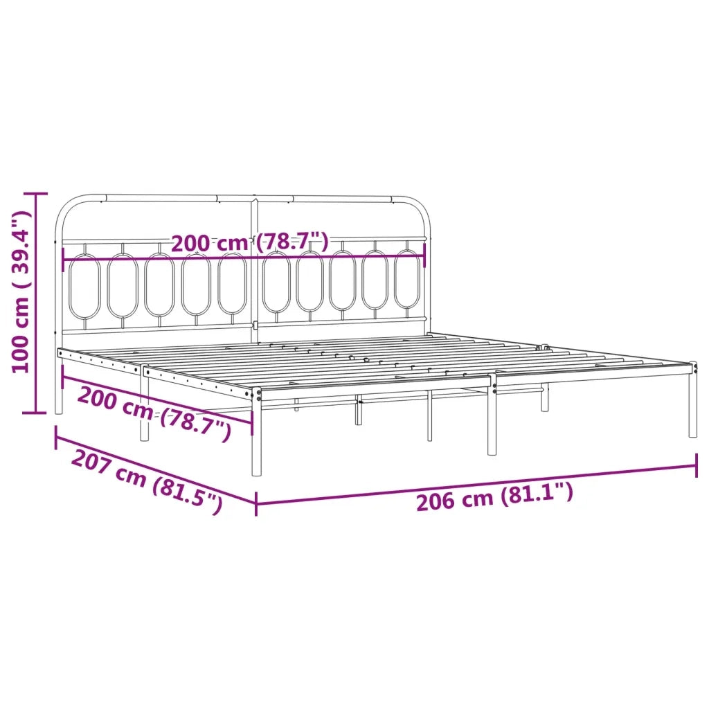 Giroletto con Testiera-Struttura Letto con testiera Metallo Bianco 200x200 cm 677383