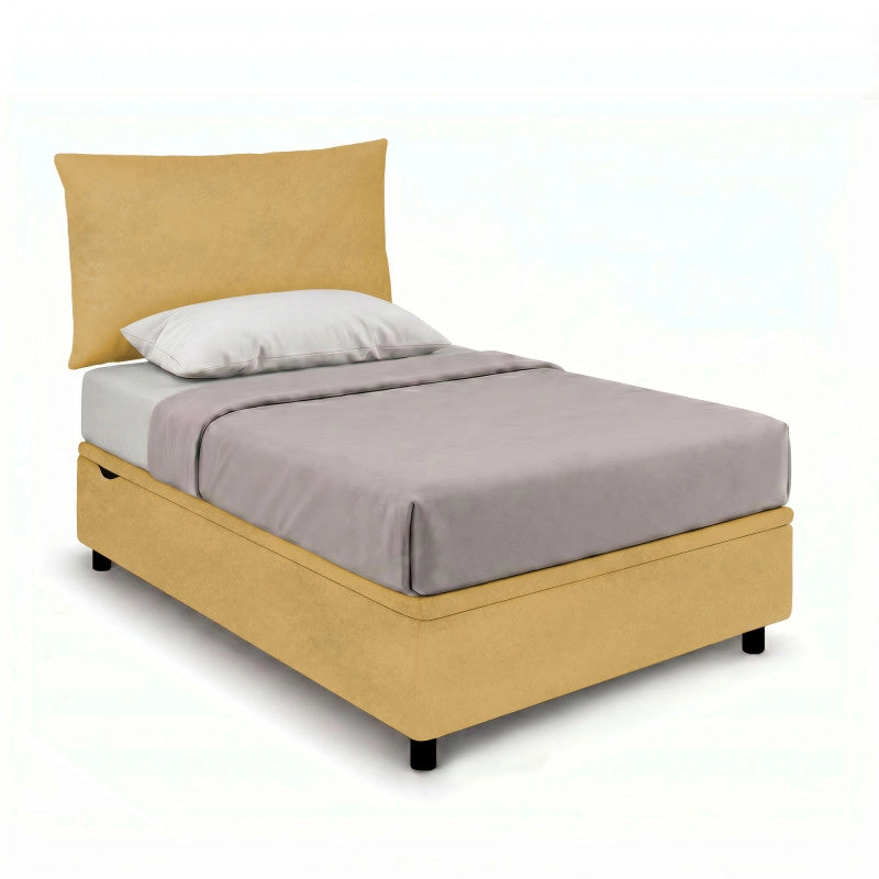 Letto imbottito Singolo 80x190 cm Soft - Contenitore,Microfibra,Ocra
