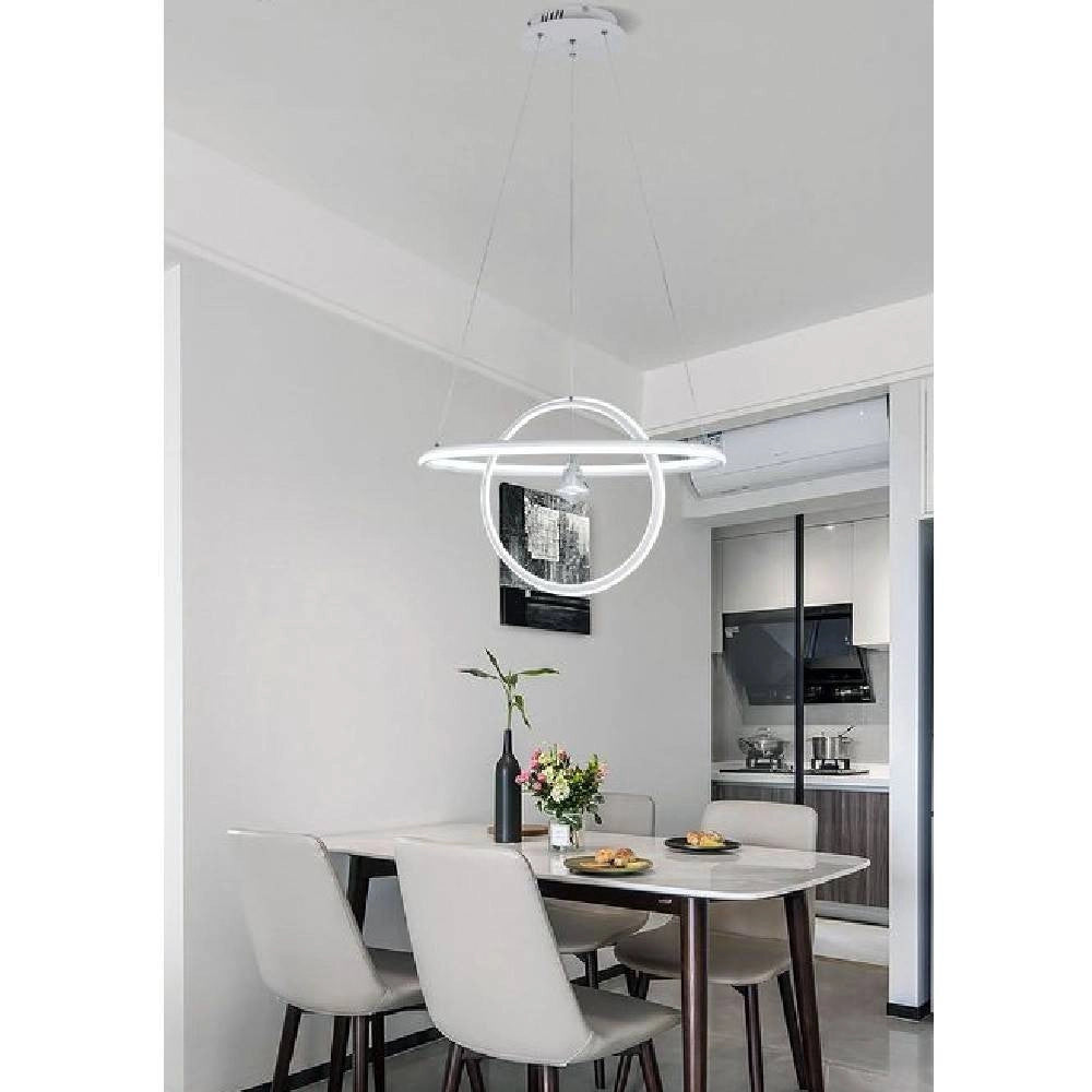 Trade Shop - Lampadario Led 70w Lampada 2 Anelli Cristallo Luce 6500k 3000k 4000k Moderno A52 -
