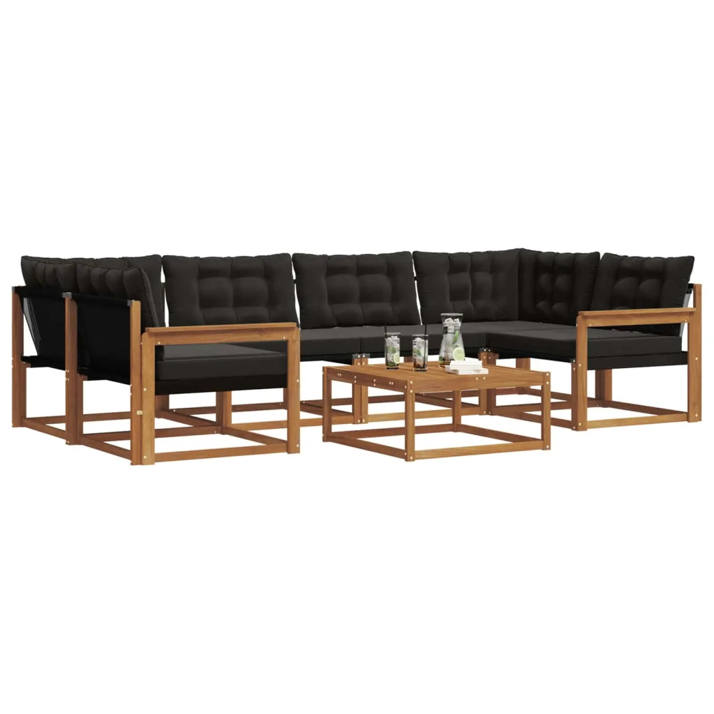 Set di divani da esterno con cuscino 7 pcs Naturale e Nero