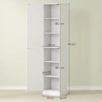 Mobile Colonna Bagno a 2 Armadietti con 6 Ripiani Regolabili, in Legno, 40x35x180 cm, Bianco