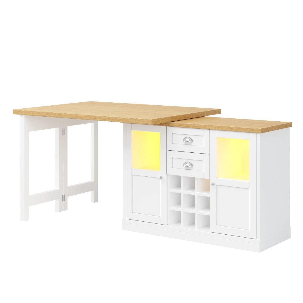 TAVOLO Allungabile 120-197 cm Girevole 360° MDF Bianco con LED e Contenitore
