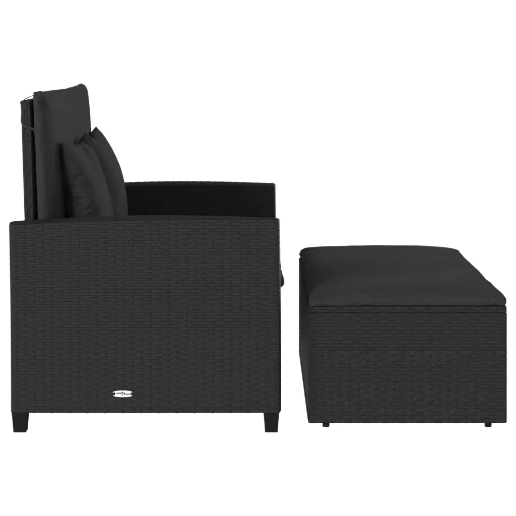 Divano da Giardino con Cuscini a 2 Posti Nero in Polyrattan 365132