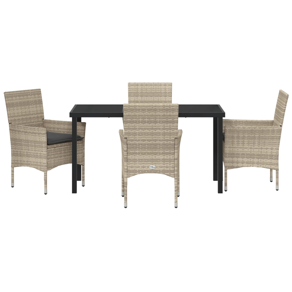 Set da pranzo da giardino 5 pezzi con cuscini in rattan sintetico grigio chiaro
