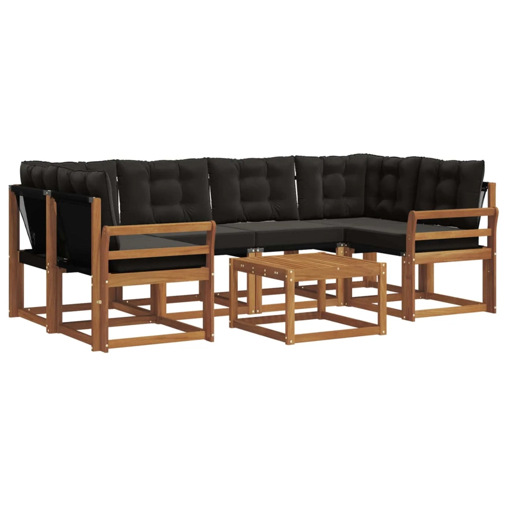 Set di divani da esterno con cuscino 7 pcs Naturale e Nero