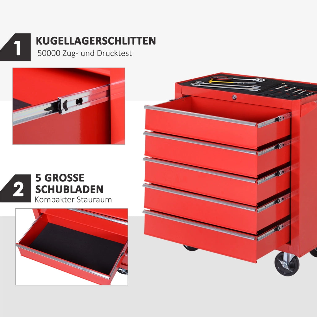 CARRELLO PORTA ATTREZZI con 7 cassetti 69x33x75 cm acciaio rosso