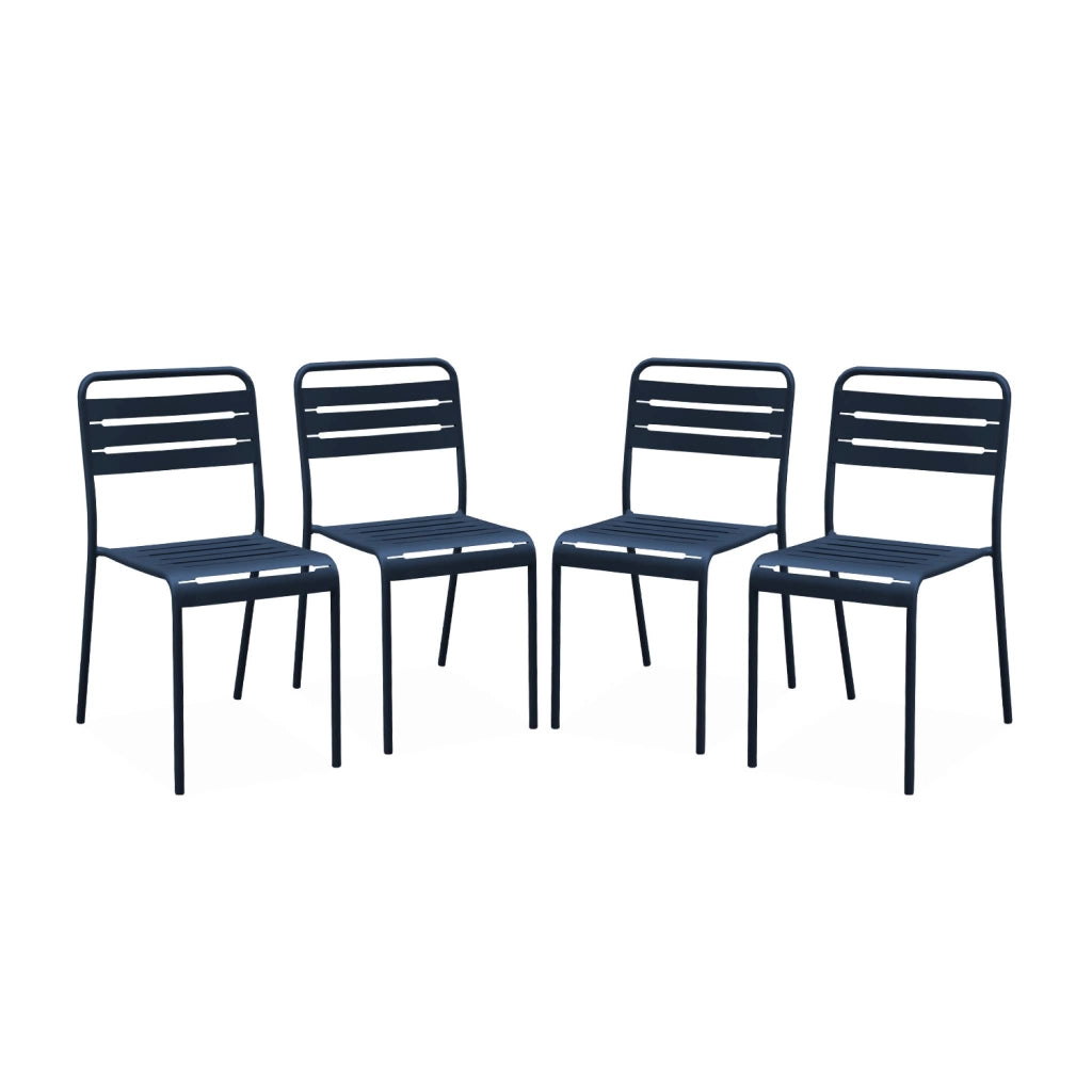 set 4 sedie da giardino bistrot in acciaio, blu navy