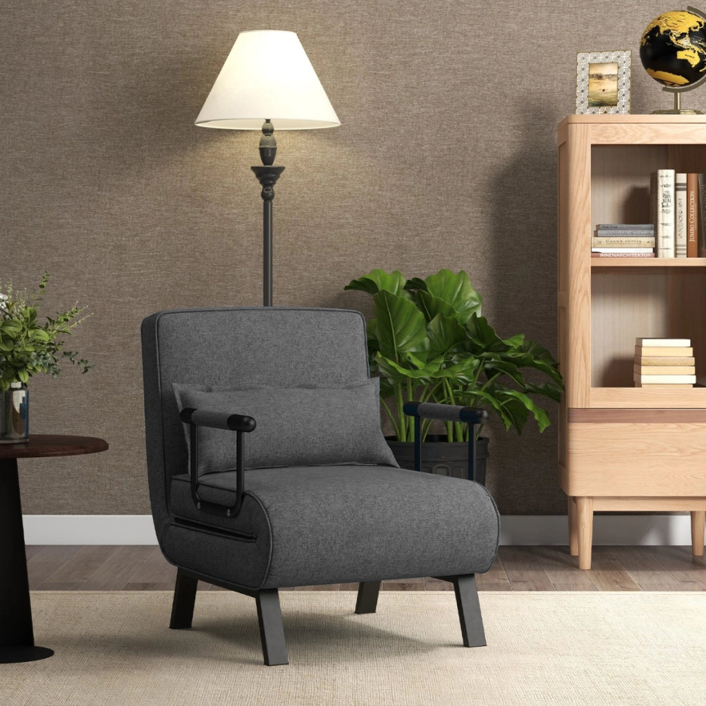 Divano letto trasformabile con schienale regolabile in 6 posizioni cuscino rimovibile-Sofa chaise lounge Grigio scuro