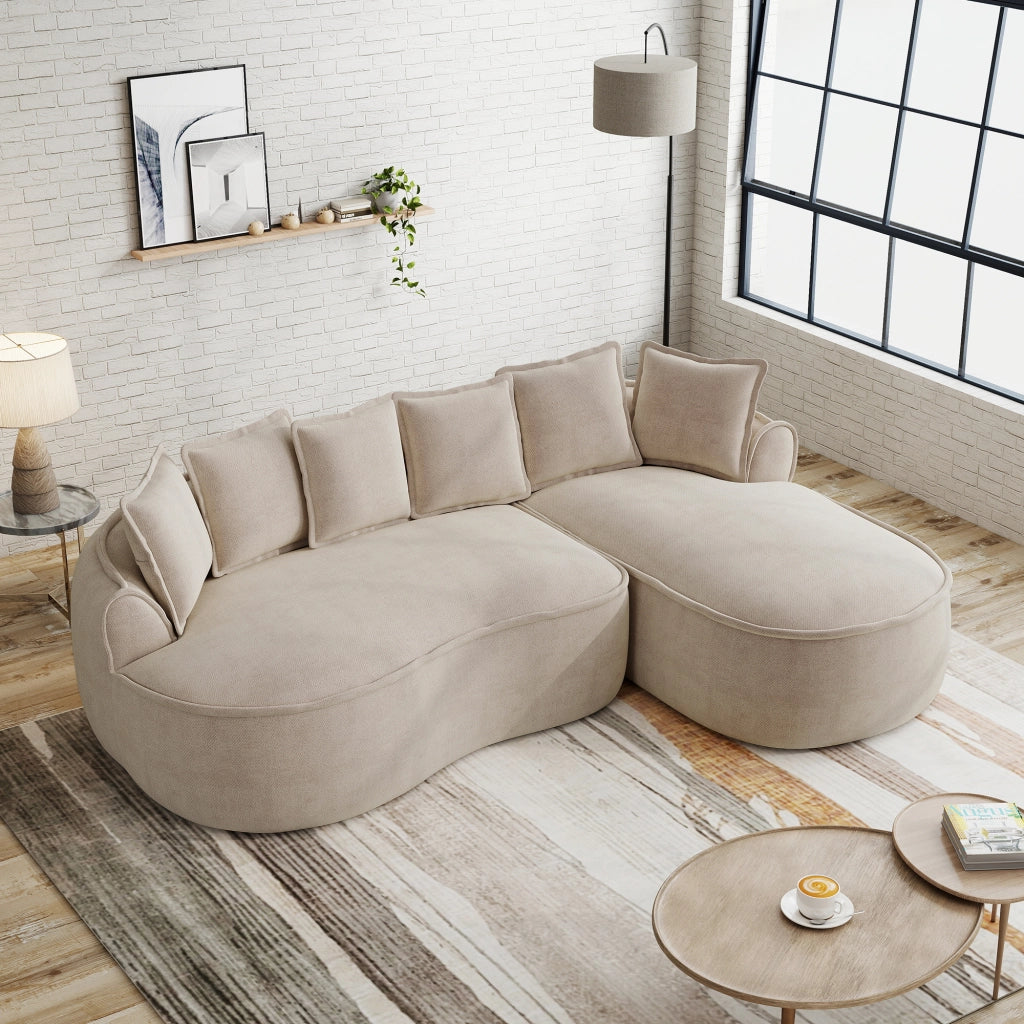 Divano Angolare Modulare Chaise Longue con Cuscini ¨C Xylo ¨C Chenille, Beige Chiaro