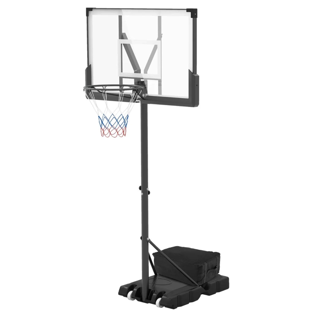 Canestro da basket portatile altezza regolabile 125-305 cm versatile con tabellone resistente e ruote in metallo nero 20_0012956