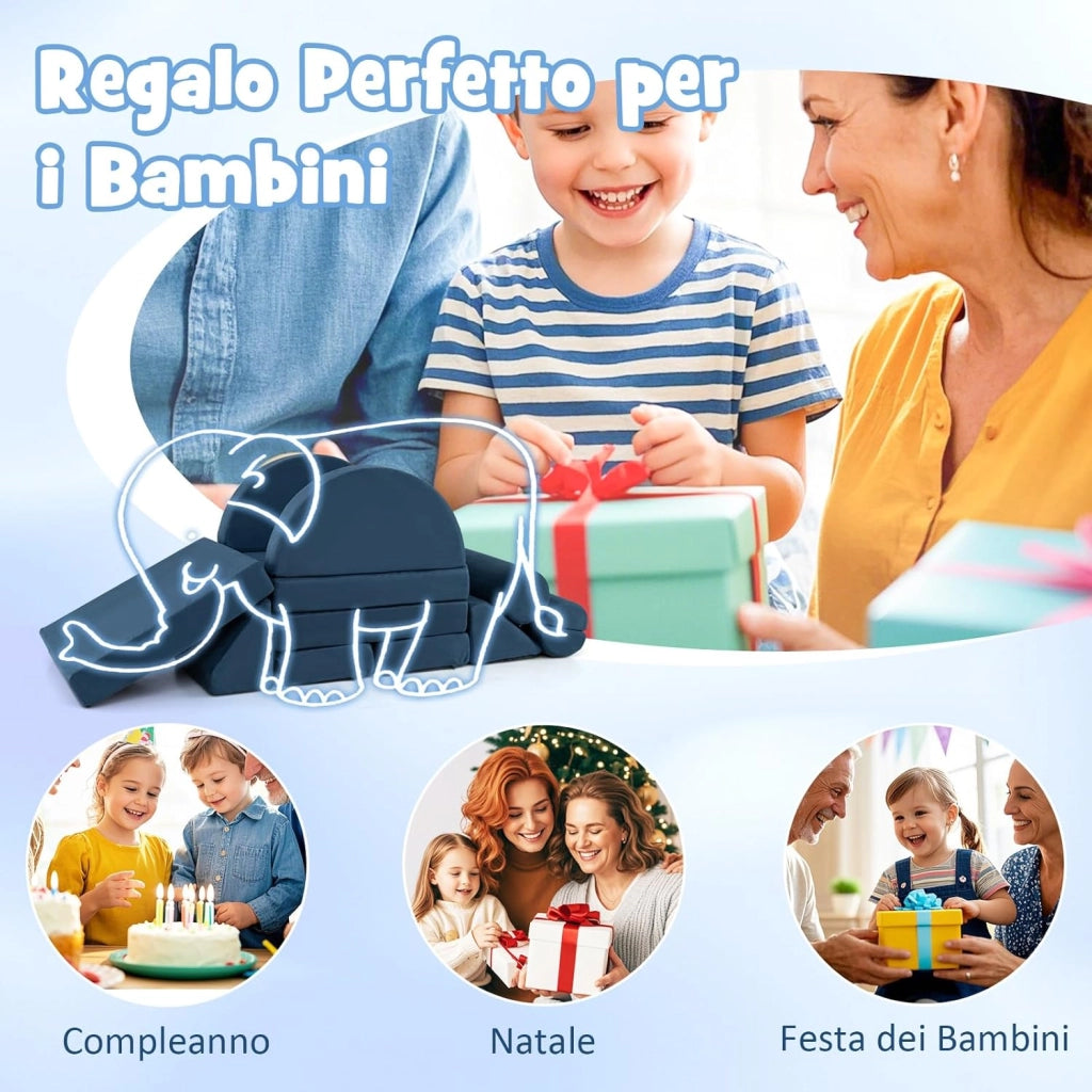 Divano in stile Block 13 Pezzi per Bambini, Divanetto Convertibile per Asilo, Cameretta e Soggiorno, Cuscini Bambini Gioco Blocchi (Blu)