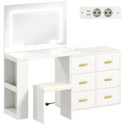 Tavolo da trucco con specchio e sgabello, con illuminazione LED regolabile e 6 cassetti, 118 x 78 x 135 cm, Bianco