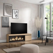 Mobile TV Soggiorno, 158x35x45cm, Per TV fino a 65", Camino elettrico XXL, colore Rovere RF3249