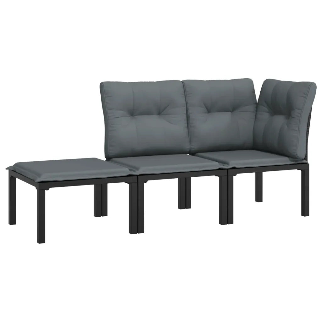 Set Salotto da Giardino 3 pz | Set di Mobili da Esterno Nero e Grigio in Polyrattan