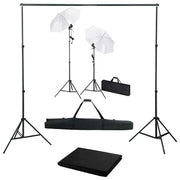 Kit professionale per studio fotografico con fondale nero luci e ombrelli 02_0001493