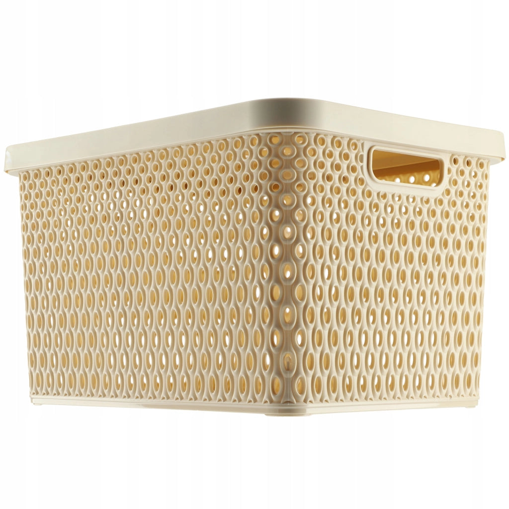 Cestino KADAX con coperchio, contenitore organizer, scatola portaoggetti da 18 litri, beige