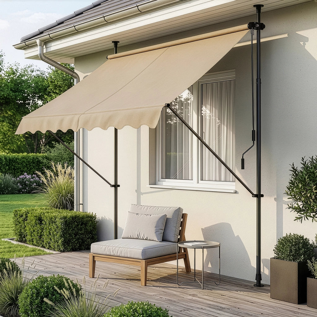 Tenda da Sole a Muro con Pali di Supporto Telescopici Parasole 150 x 120 cm (LxP) color Sabbia pro.tec