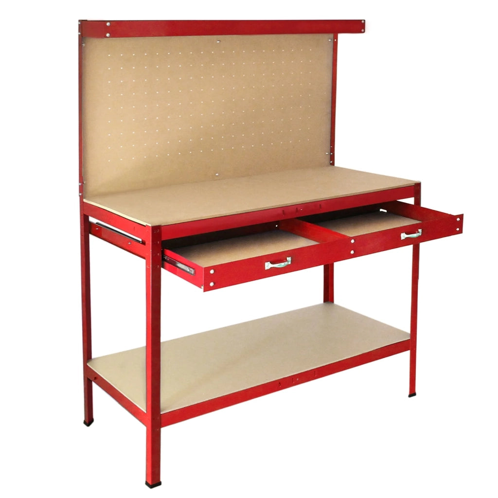 Banco da Lavoro con Parete Porta Utensili Senza Bulloni e Cassetto Portata 370kg