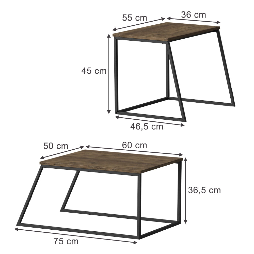 Vicco Tavolino da divano Rovere rustico/nero 60 x 50 cm 2 parti