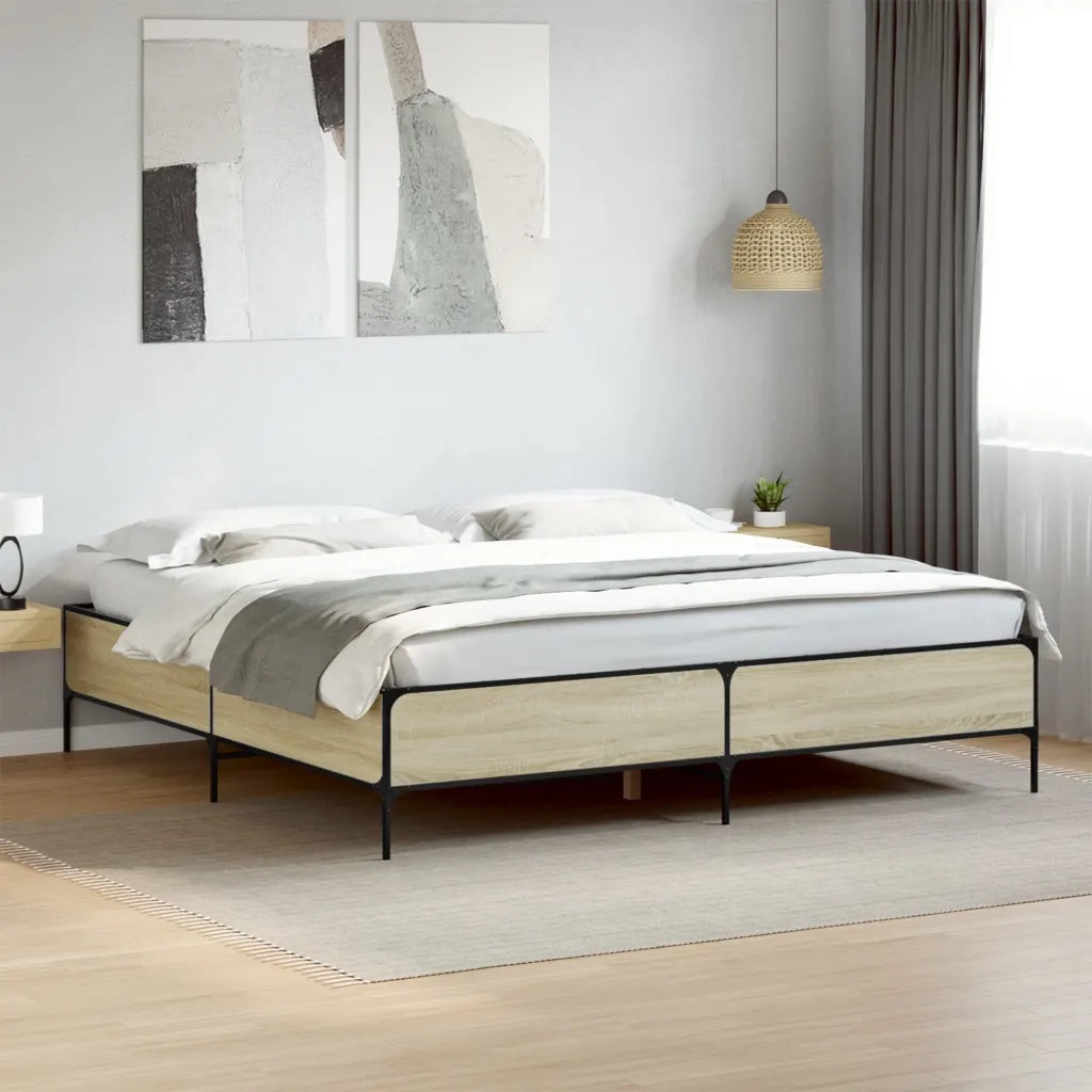 Giroletto-Struttura Letto Rovere Sonoma 180x200 cm in Legno Multistrato Metallo 438844