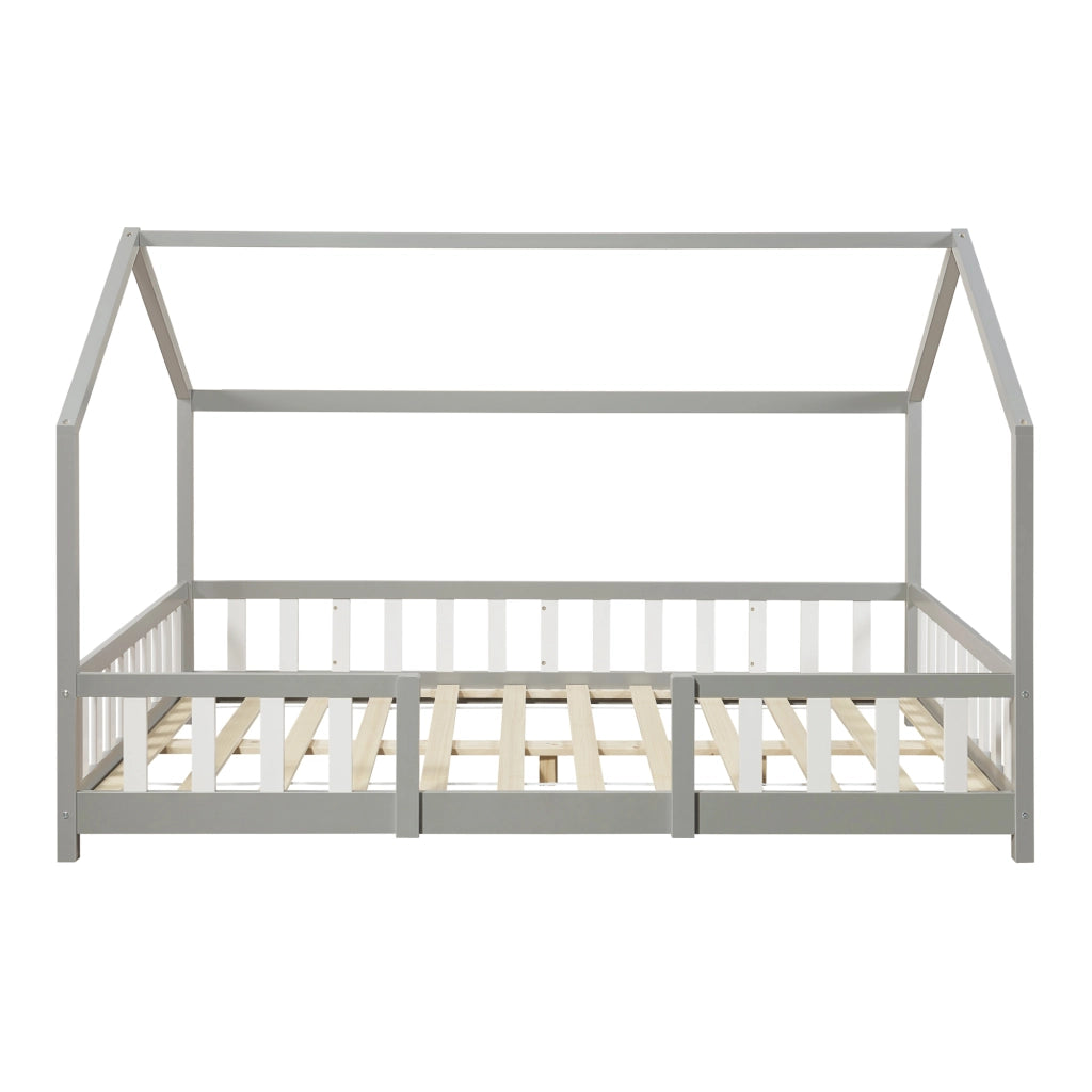 Letto per Cameretta Sisimiut a Forma di Casetta 120x200 cm Grigio Chiaro / Bianco [en.casa]