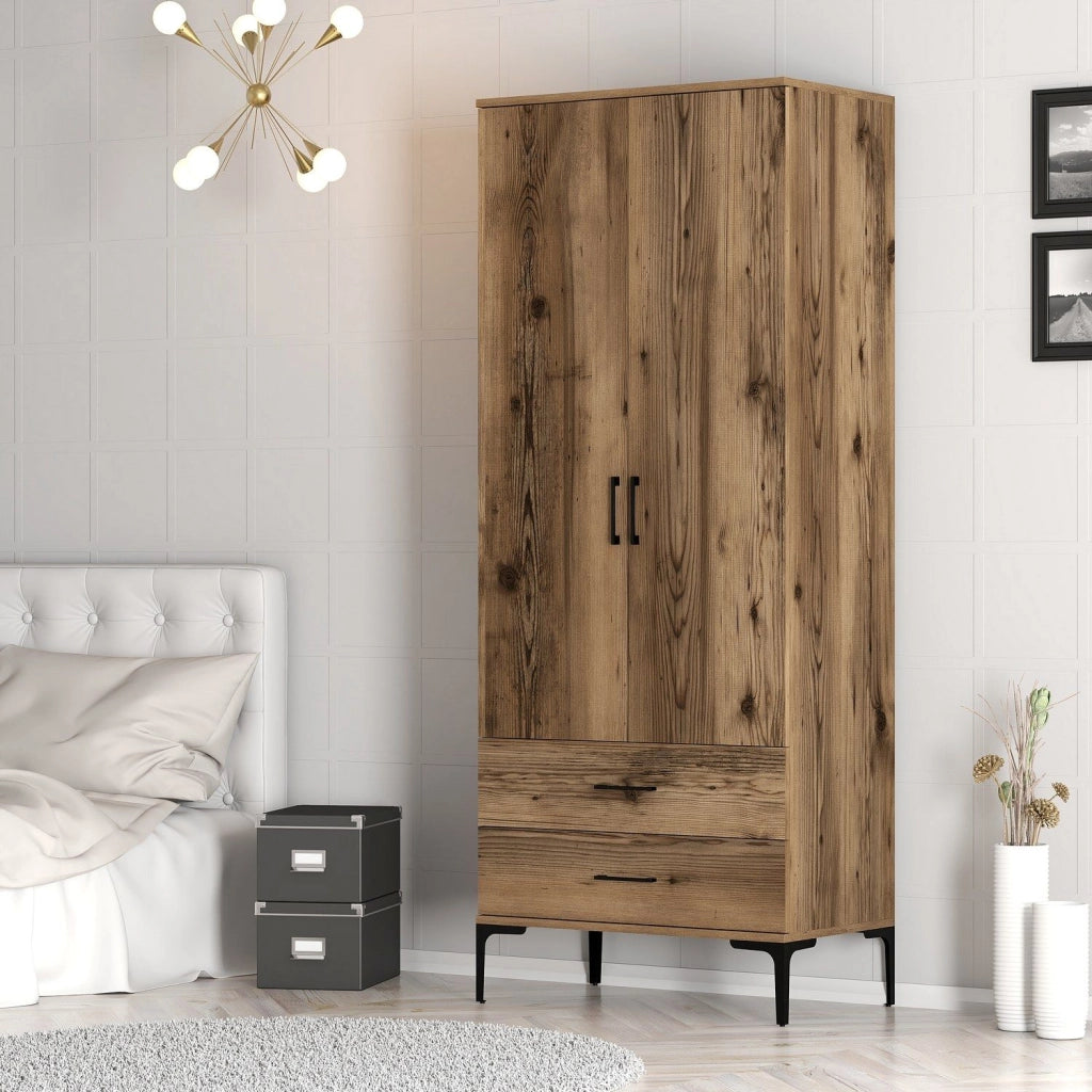 Armadio Camera da Letto Paolina, Guardaroba 2 Ante un Ripiano, 80x201h cm Marrone Noce