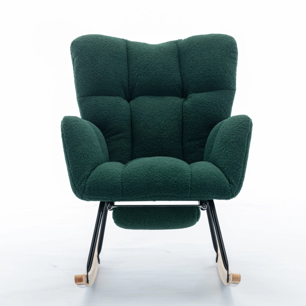 Poltrona a Dondolo con Poggiapiedi Estraibile ¨C MINIMAL ¨C Tessuto Boucl¨¦ Verde