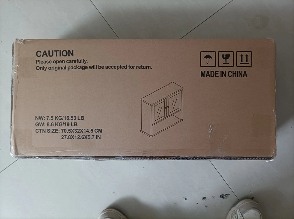 Mobile bagno sospeso bianco con specchio, scaffale regolabile e ripiani aperti 54,6x19,8x60 cm