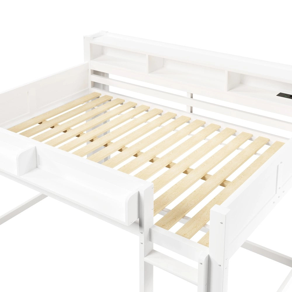 Letto a Soppalco in Legno con LED e USB ¨C MINIMAL ¨C Bianco 140x200 cm