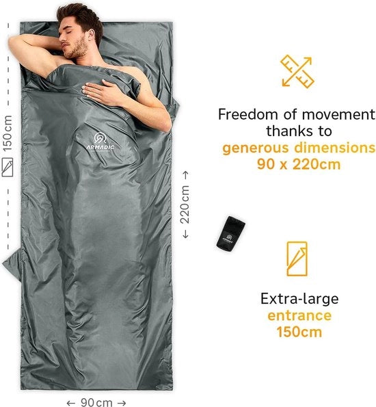 Sacco da campeggio - di microfibra - Impermeabile - Leggero - Basso e sottile Sacco da campeggio - 90 x 220 cm - Grigio
