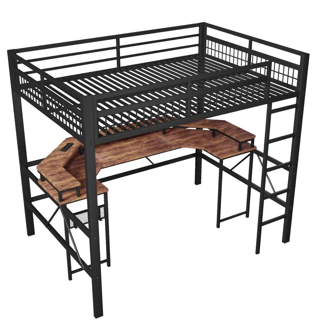 Letto a Soppalco con Scrivania e LED ¨C MINIMAL ¨C Metallo Nero 140x200