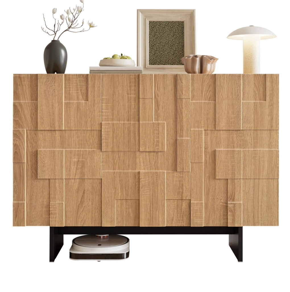 Credenza 3 ante con ripiani regolabili 105x33;5x76 cm; MDF e bamb霉; naturale e nero