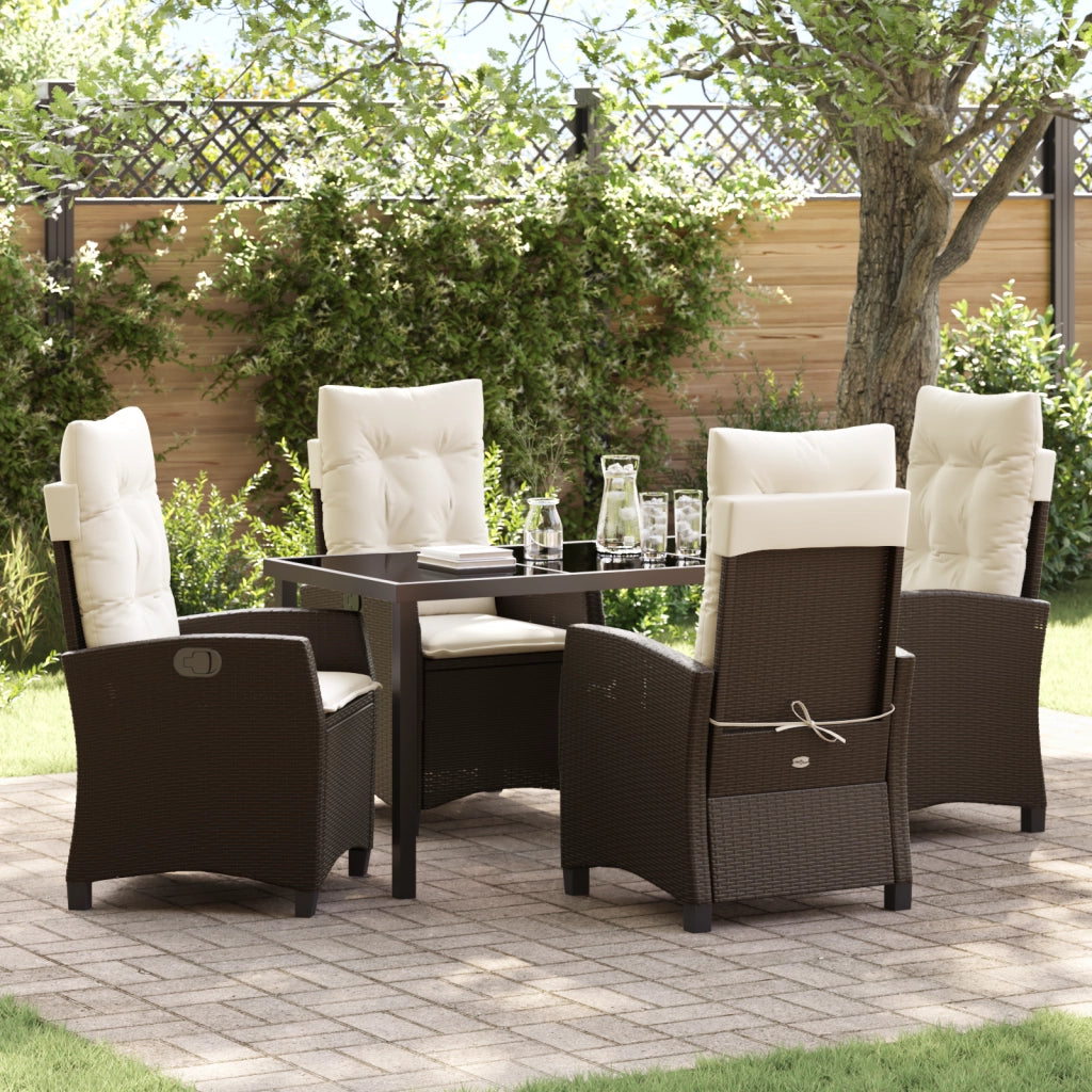 Set da Pranzo da Giardino 5 Pezzi con Cuscini Marrone Polyrattan