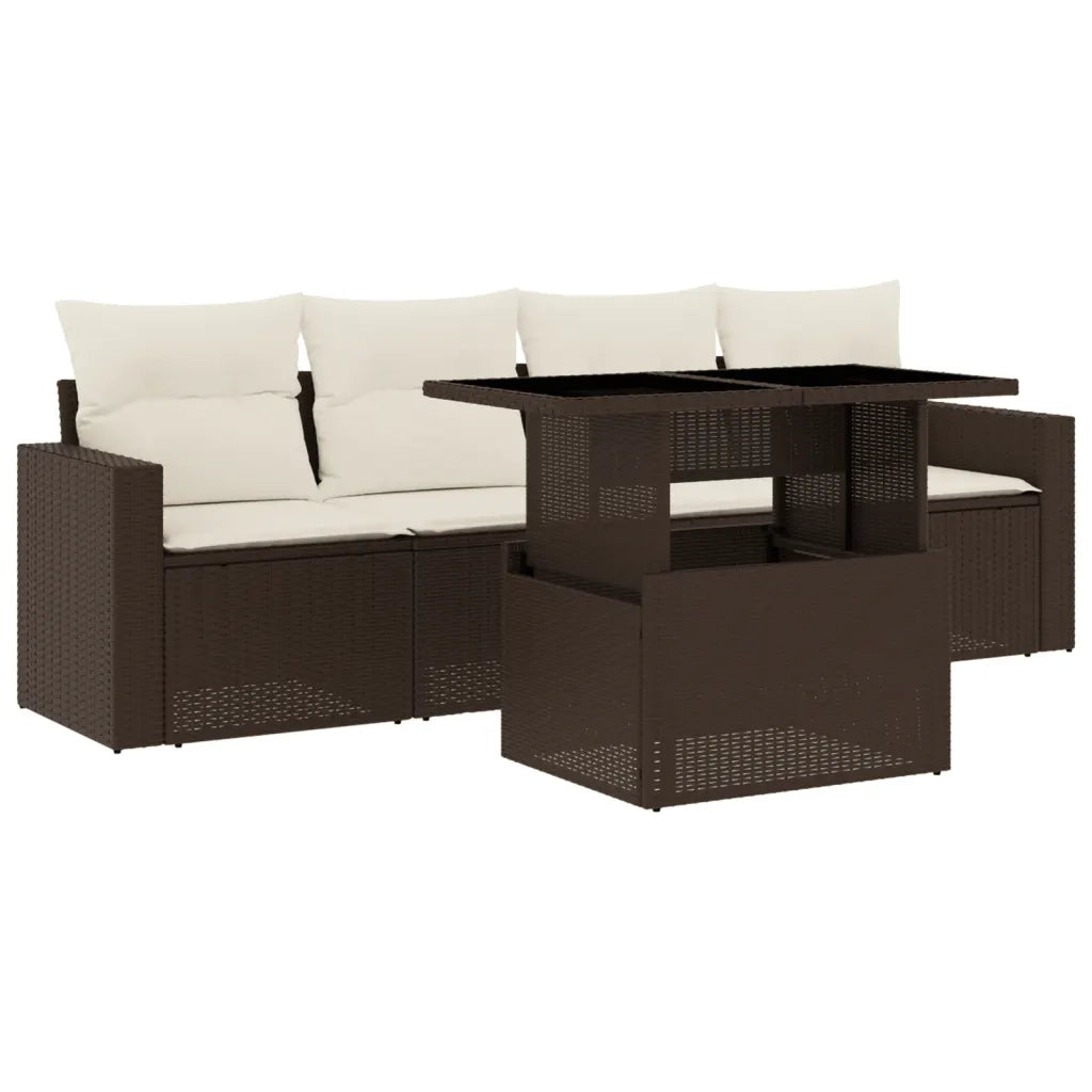 vidaXL Set Divano da Giardino 5 pz con Cuscini Marrone in Polyrattan