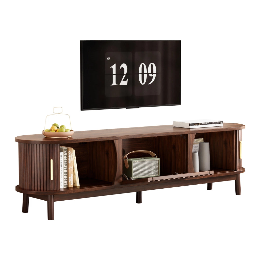 OKWISH Mobile TV con 2 Ante Scorrevoli, 1 Anta a Ribalta, 3 Vani, per Soggiorno, MDF, Marrone, 165 x 39.5 x 46 cm