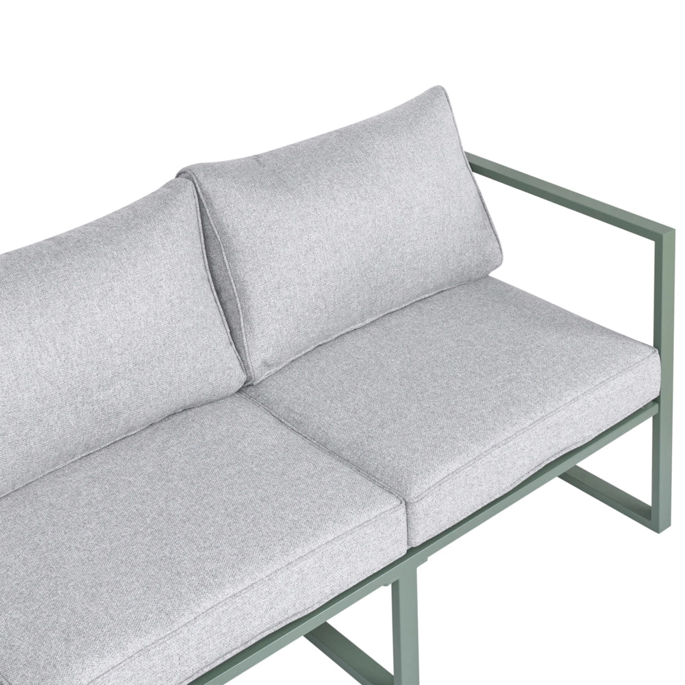 Set Lounge da Giardino a 3 Posti con Divano Angolare Sinistro in Tessuto Verde e Tavolino Struttura in Alluminio