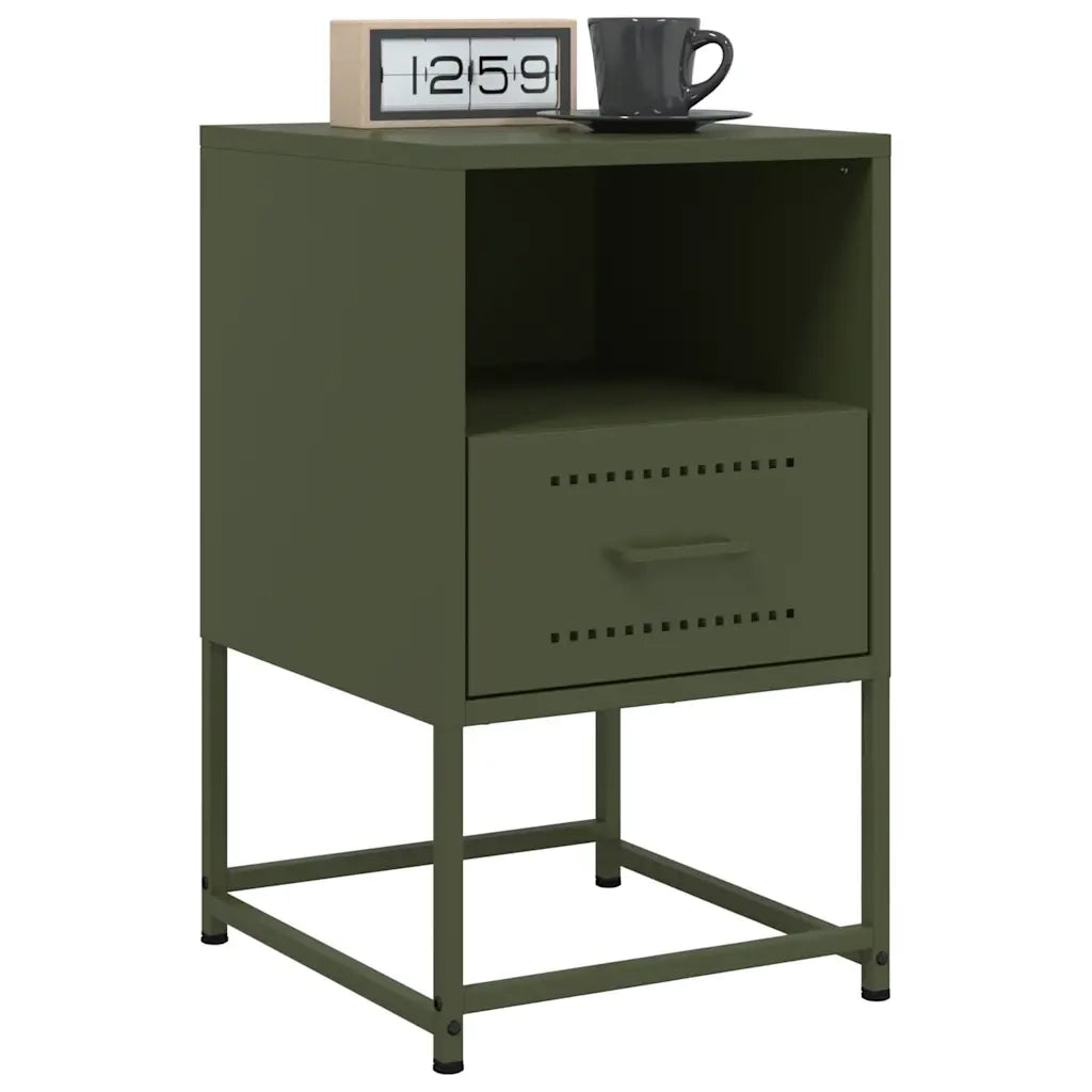 Comodini 2 pz-Set di 2 Tavolino da notte Verde Oliva 36x39x60,5 cm in Acciaio 162607