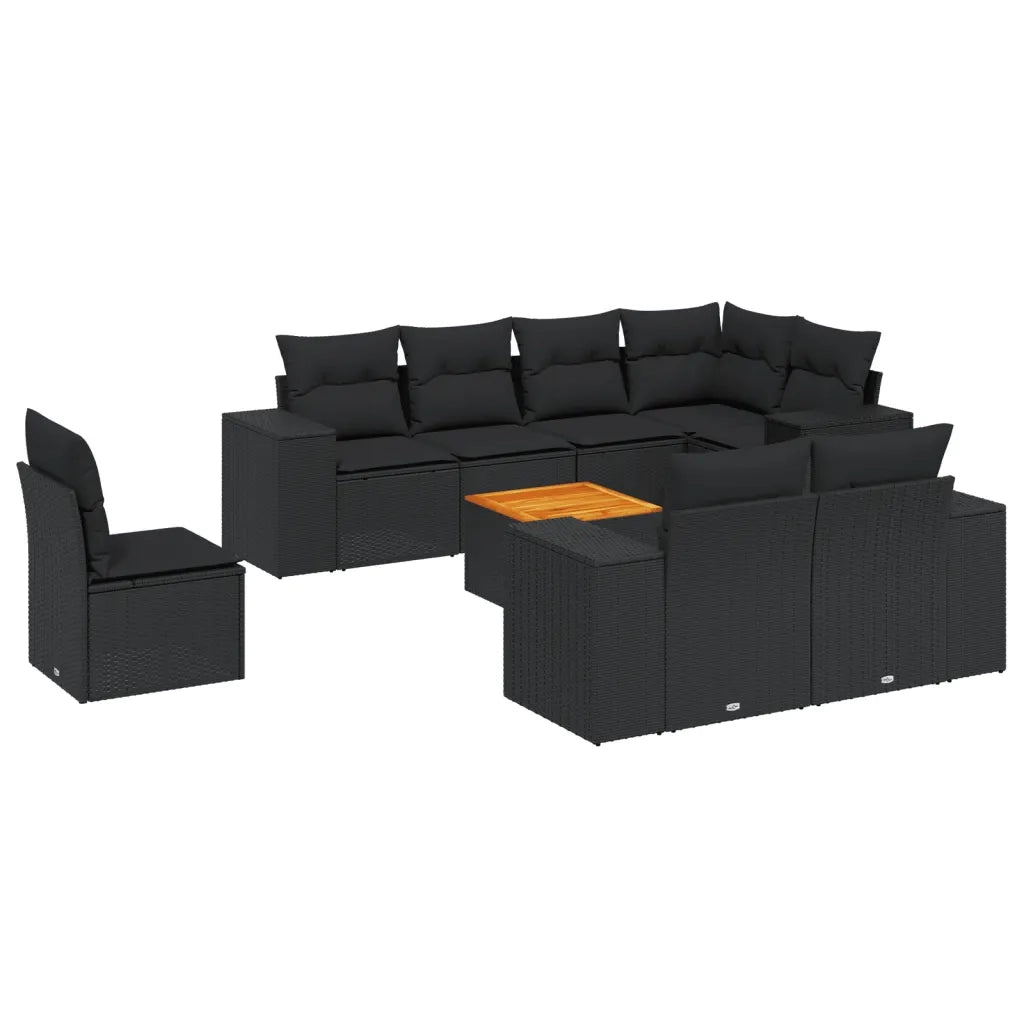 Set Divani da Giardino 9 pz con Cuscini Nero in Polyrattan 3257868