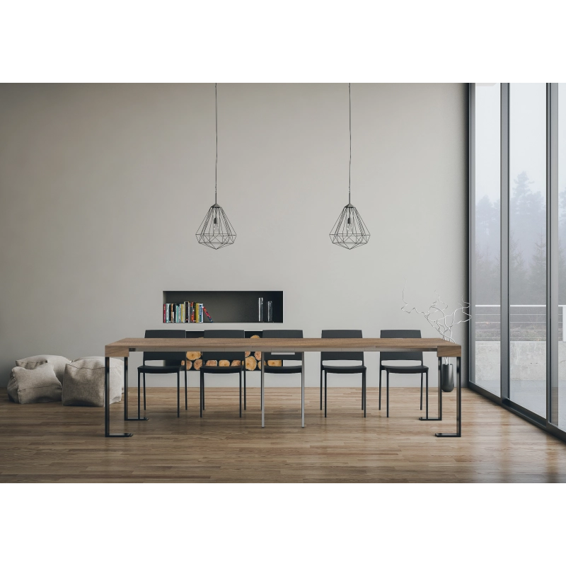 Consolle allungabile 90x40/300 cm Tecno telaio Antracite - Noce